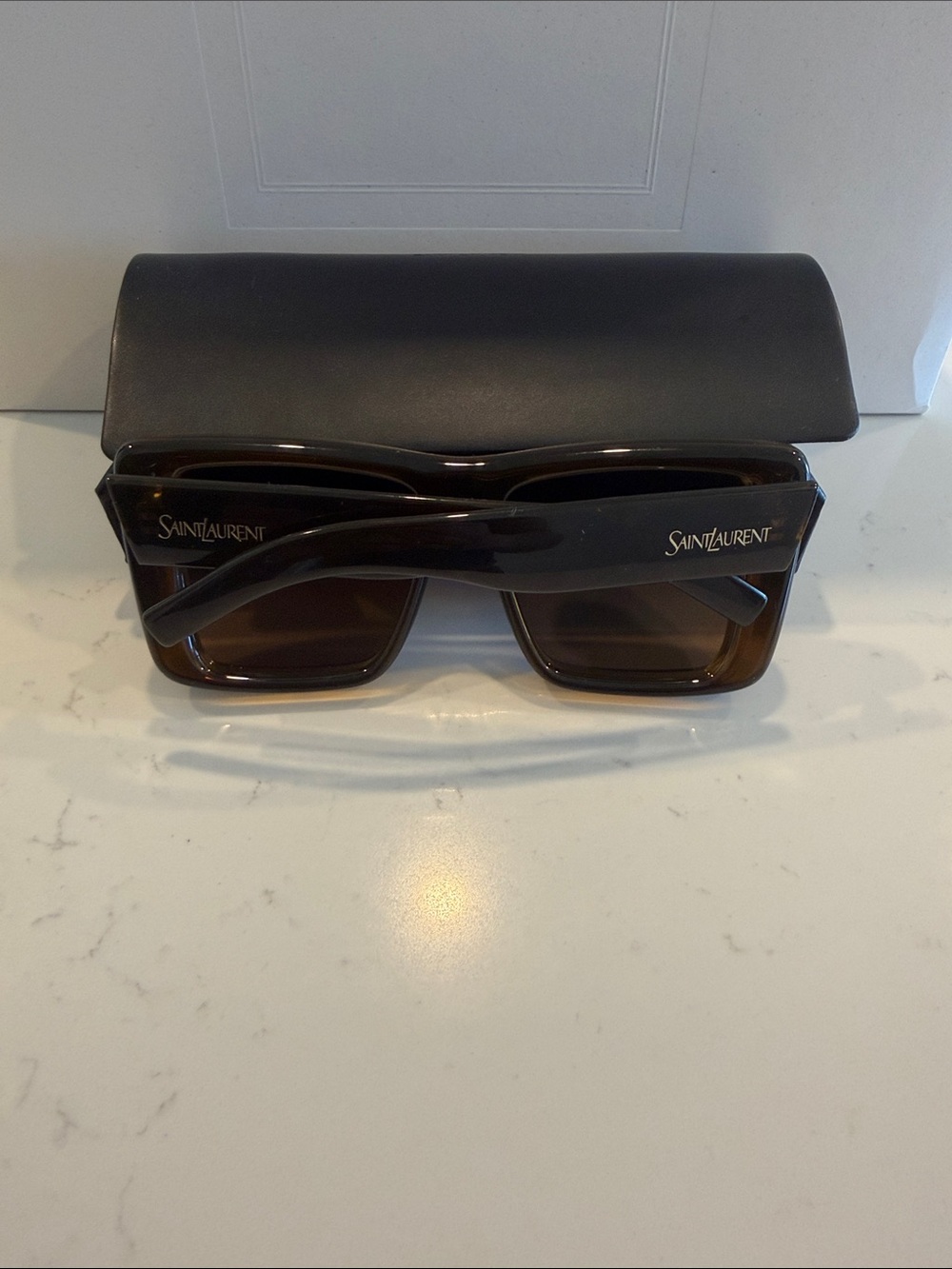 Saint Laurent Brown Rectangular Sunglasses - Picture 3 of 4